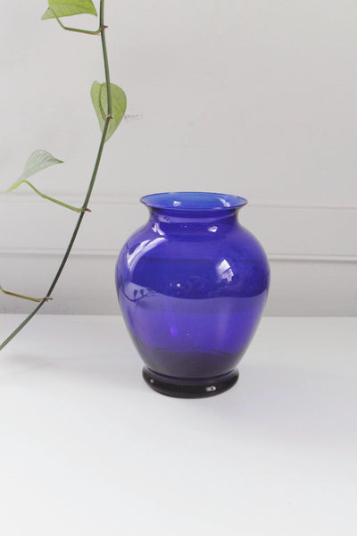 Vintage Cobalt Blue Glass Vase - Mid Century Modern, Urn Style Vase