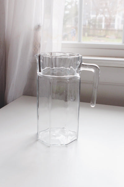 Vintage Clear Glass Pitcher - 8 Panel Geometric Octogonal Design