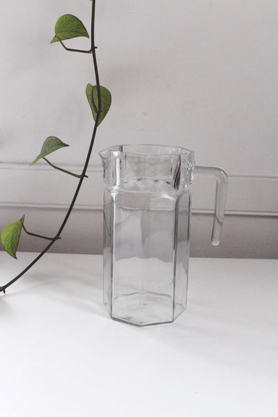 Vintage Clear Glass Pitcher - 8 Panel Geometric Octogonal Design