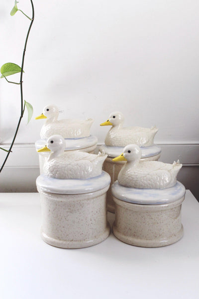 Vintage Duck Cookie Jar Goose - Hand Painted Speckled Ceramic - Farmhouse Cottagecore