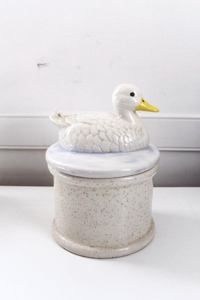 Vintage Duck Cookie Jar Goose - Hand Painted Speckled Ceramic - Farmhouse Cottagecore