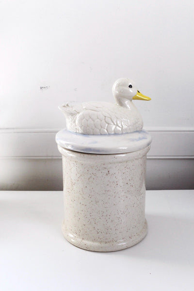 Vintage Duck Cookie Jar Goose - Hand Painted Speckled Ceramic - Farmhouse Cottagecore
