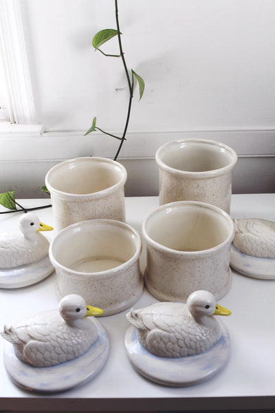 Vintage Duck Cookie Jar Goose - Hand Painted Speckled Ceramic - Farmhouse Cottagecore