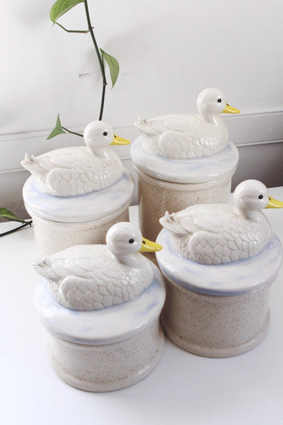 Vintage Duck Cookie Jar Goose - Hand Painted Speckled Ceramic - Farmhouse Cottagecore