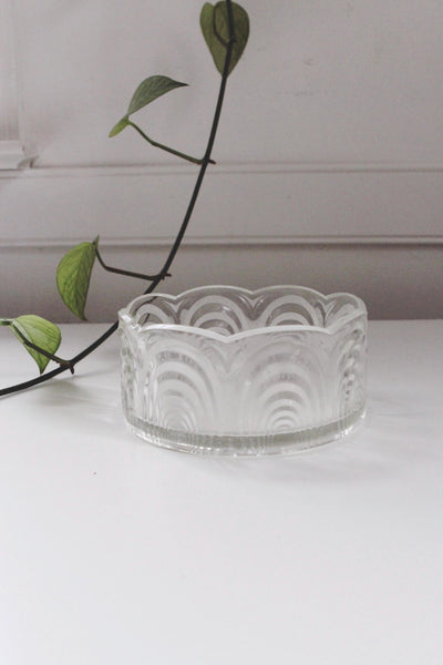 Vintage Art Deco Glass Serving Bowl with Scalloped Design, Trinket Dish