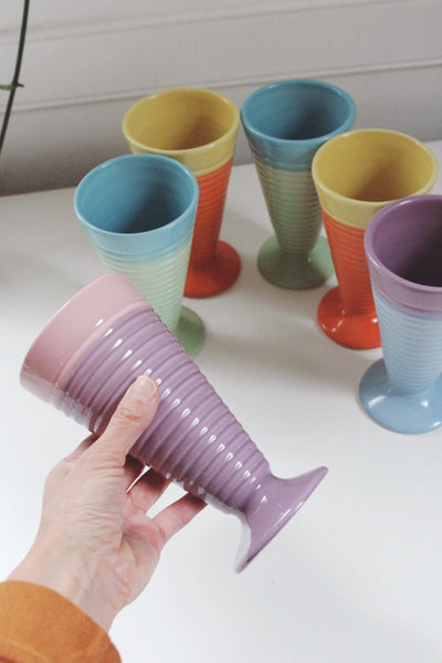Set of Vintage Ice Cream Parfait Dessert Cups - Trisa Stoneware - Pastel Colors