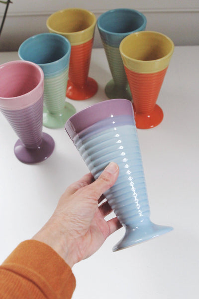 Set of Vintage Ice Cream Parfait Dessert Cups - Trisa Stoneware - Pastel Colors