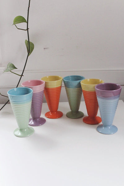 Set of Vintage Ice Cream Parfait Dessert Cups - Trisa Stoneware - Pastel Colors