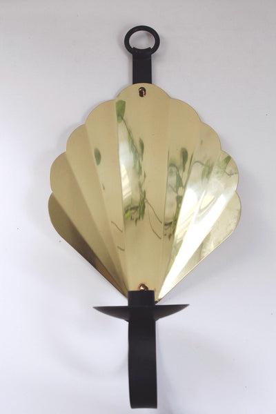 Vintage Brass Shell Wall Sconce Candlestick Holder, Nautical Hollywood Regency Decor