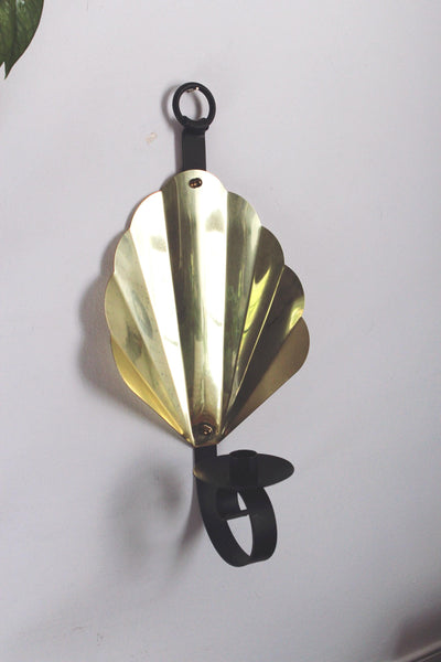 Vintage Brass Shell Wall Sconce Candlestick Holder, Nautical Hollywood Regency Decor