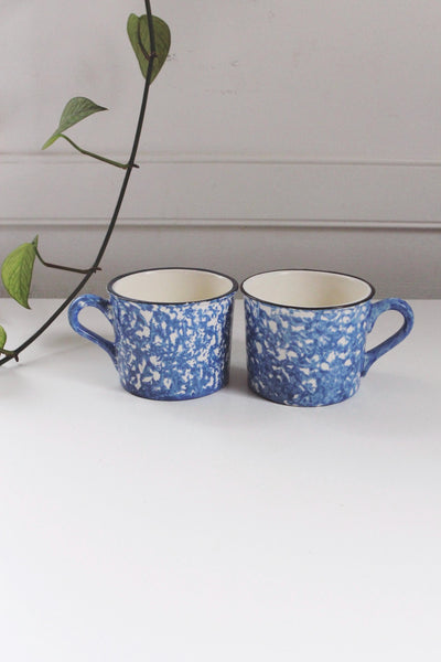 Vintage Blue Spongeware Mugs by Stangl Pottery, Splatter Pattern