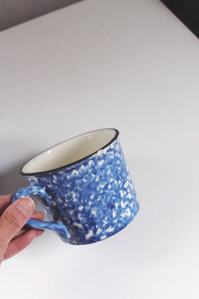 Vintage Blue Spongeware Mugs by Stangl Pottery, Splatter Pattern