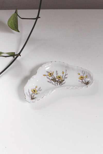 Vintage Porcelain Trinket Dish Jewelry Dish Catchall - Floral Design, Scalloped Shaped - Bone Dish