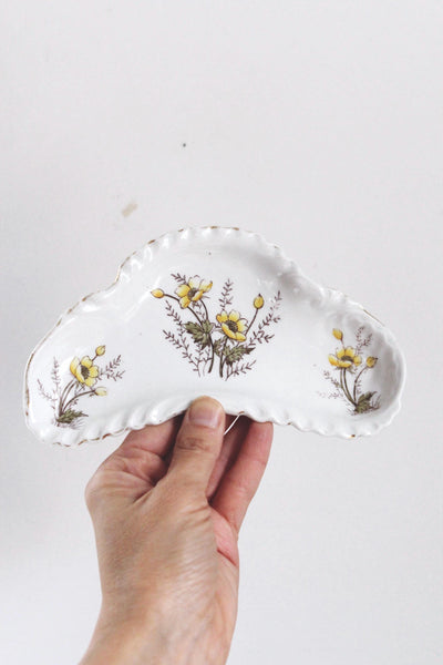 Vintage Porcelain Trinket Dish Jewelry Dish Catchall - Floral Design, Scalloped Shaped - Bone Dish