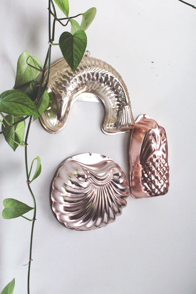 Vintage Copper Mold Wall Hanging - Fish, Shell, Pineapple