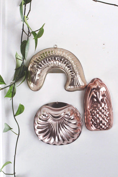 Vintage Copper Mold Wall Hanging - Fish, Shell, Pineapple