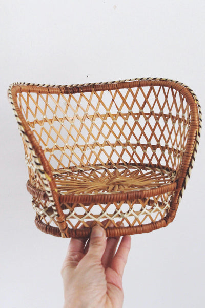 Vintage Miniature Wicker Rattan Peacock Chair Loveseat - Plant Stand, Doll Display, Boho Cottagecore Decor