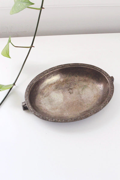 Vintage Silver-Plated Handled Oval Serving Tray Trinket Dish