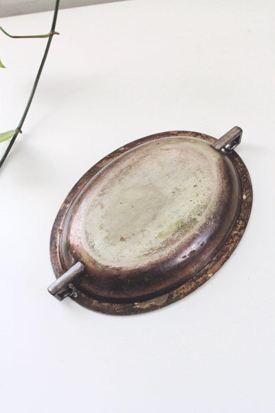 Vintage Silver-Plated Handled Oval Serving Tray Trinket Dish