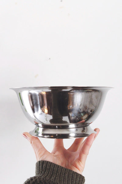 Vintage Stainless Steel Footed Pedestal Bowl Centerpiece - Normandy Distributors, Made in Japan