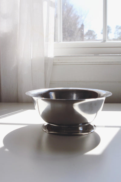 Vintage Stainless Steel Footed Pedestal Bowl Centerpiece - Normandy Distributors, Made in Japan