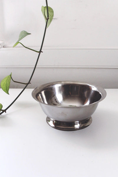 Vintage Stainless Steel Footed Pedestal Bowl Centerpiece - Normandy Distributors, Made in Japan