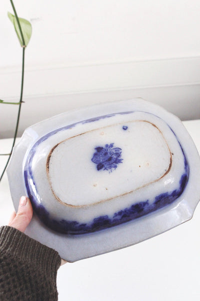 Antique Flow Blue Transferware Ironstone Platter - Oriental Landscape - Staffordshire, Phillips & Son, Lahore, Burslem