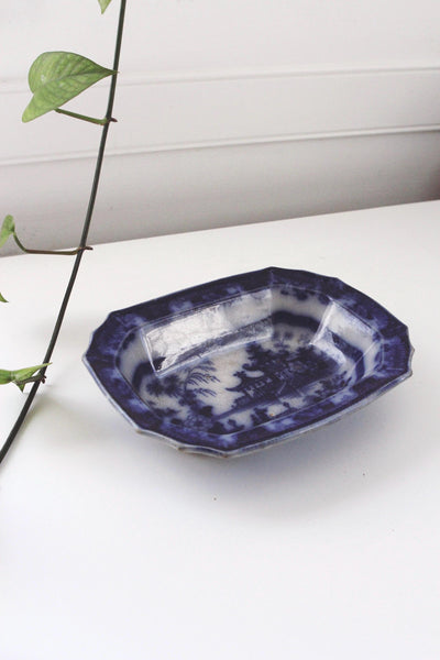 Antique Flow Blue Transferware Ironstone Platter - Oriental Landscape - Staffordshire, Phillips & Son, Lahore, Burslem