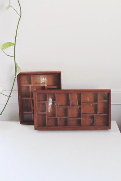 Vintage Wooden Storage Cabinet Display Trinket Shelf - Handmade, Glass Front, Rustic