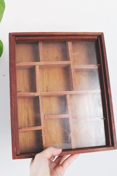 Vintage Wooden Storage Cabinet Display Trinket Shelf - Handmade, Glass Front, Rustic