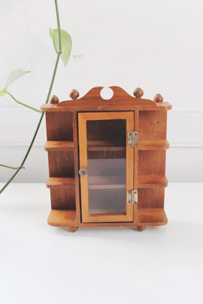 Vintage Wooden Storage Cabinet Display Trinket Shelf - Handmade, Glass Front, Rustic