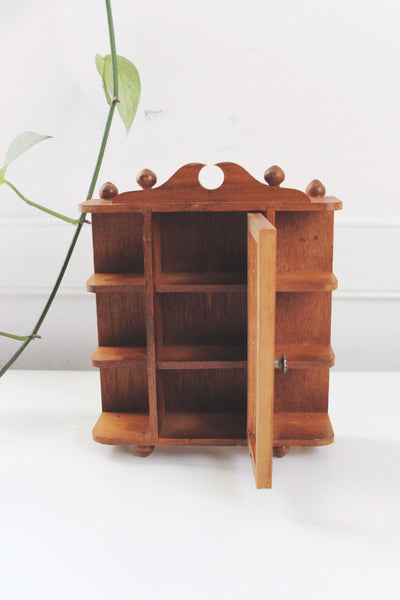 Vintage Wooden Storage Cabinet Display Trinket Shelf - Handmade, Glass Front, Rustic