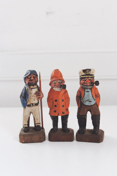 Vintage Wood Hand Carved Sailor Sea Captain Figurine - Nautical, Rustic, Folk Art