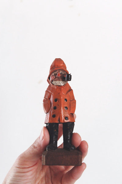 Vintage Wood Hand Carved Sailor Sea Captain Figurine - Nautical, Rustic, Folk Art