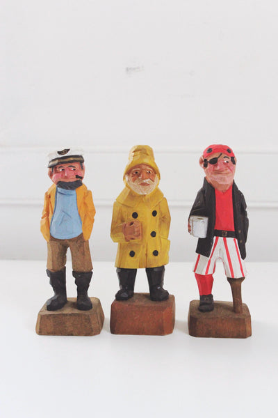 Vintage Wood Hand Carved Sailor Sea Captain Figurine - Nautical, Rustic, Folk Art
