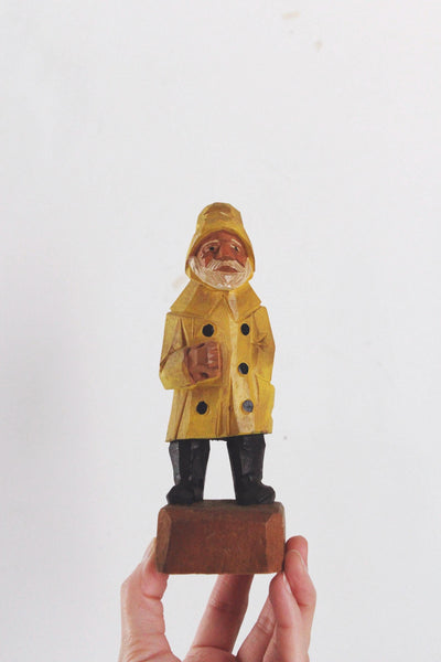 Vintage Wood Hand Carved Sailor Sea Captain Figurine - Nautical, Rustic, Folk Art