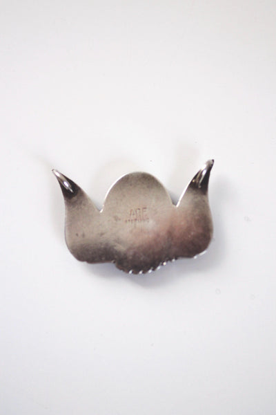 Vintage Sterling Silver Onyx Pendant - Geometric Winged Design, Signed AGE