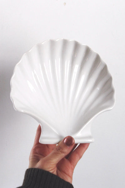 Vintage Shell Trinket Dish or Serving Bowl - Ceramic, Scalloped