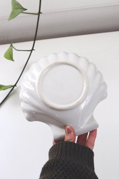 Vintage Shell Trinket Dish or Serving Bowl - Ceramic, Scalloped