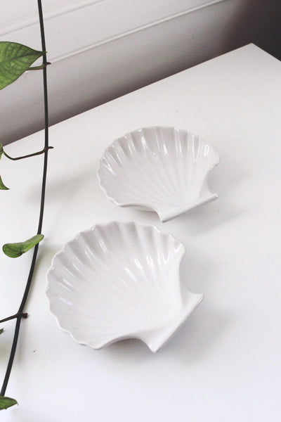 Vintage Shell Trinket Dish or Serving Bowl - Ceramic, Scalloped