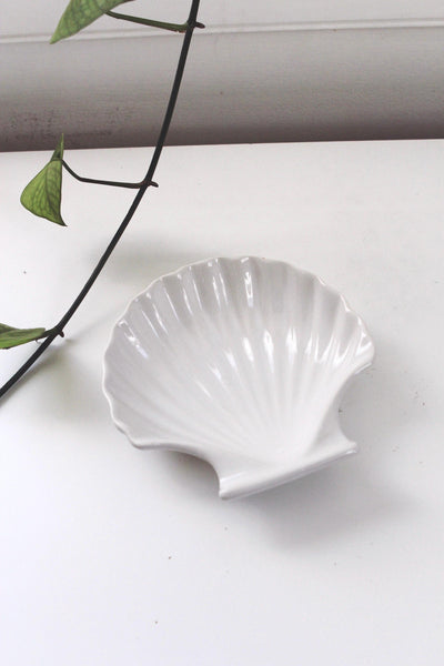 Vintage Shell Trinket Dish or Serving Bowl - Ceramic, Scalloped