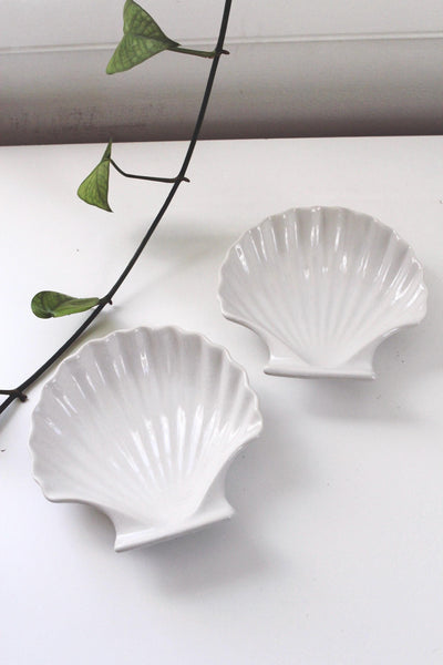 Vintage Shell Trinket Dish or Serving Bowl - Ceramic, Scalloped