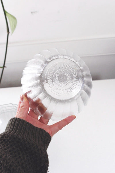 Vintage Glass Flower Bowl - Scalloped Petaled Design, Frosted Glass