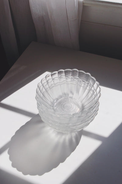 Vintage Glass Flower Bowl - Scalloped Petaled Design, Frosted Glass