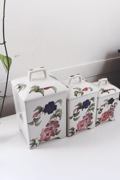 Vintage Ceramic Canister Set Hand Painted Floral - Andrea by Sadek, Jay Willfred, Made in Portugal