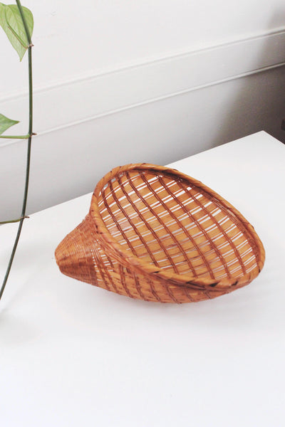 Vintage Woven Wicker Shell Basket - Rattan Wall Hanging/ Wall Art
