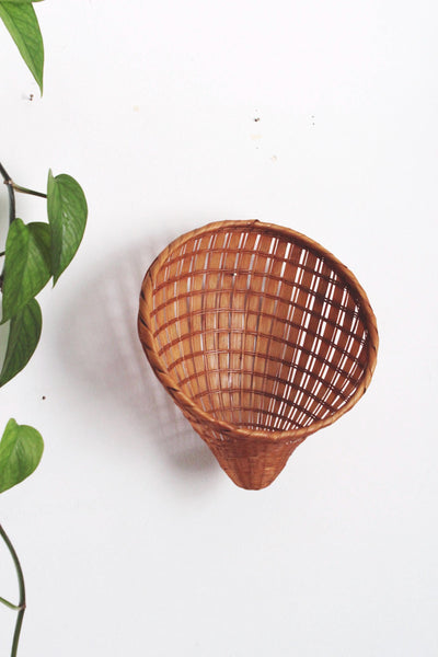 Vintage Woven Wicker Shell Basket - Rattan Wall Hanging/ Wall Art