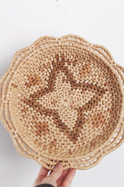 Vintage Woven Rattan Basket Wall Hanging - Star Design