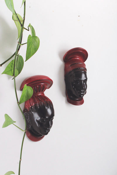 Vintage Ceramic African Tribal Woman Head Wall Hanging - Sculpture Art