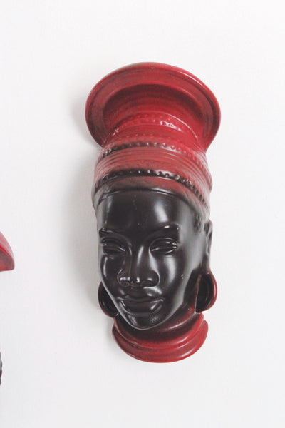Vintage Ceramic African Tribal Woman Head Wall Hanging - Sculpture Art